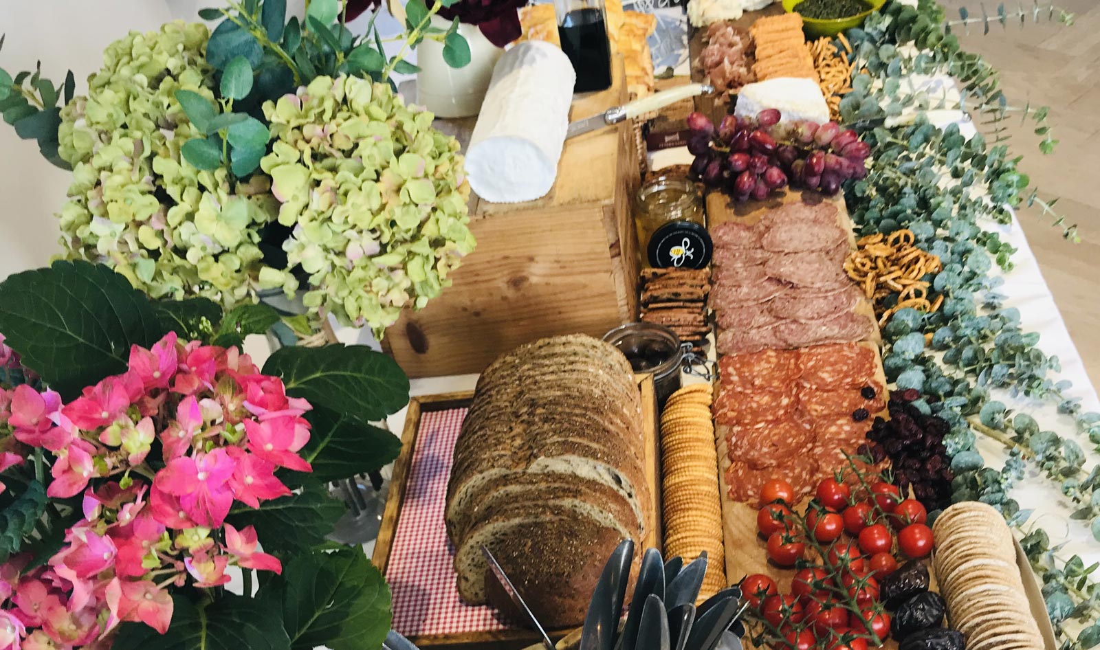 Grazing tables designed for corporate events and celebrations